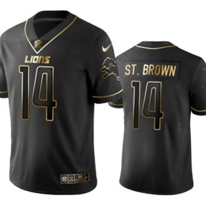 Men Detroit Lions #14 Amon-Ra St. Brown Black Gold Edition Stitched Jersey