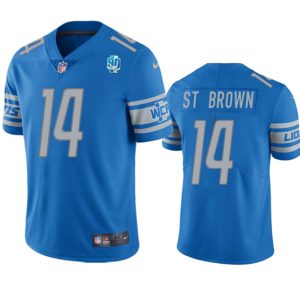 Men Detroit Lions #14 Amon-Ra St. Brown Blue 2023 90th Anniversary Vapor Untouchable Limited Stitched Jersey