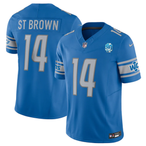 Men Detroit Lions #14 Amon-Ra St. Brown Blue 2023 F.U.S.E. 90th Anniversary Vapor Untouchable Limited Stitched Jersey