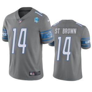 Men Detroit Lions #14 Amon-Ra St. Brown Gray 2023 90th Anniversary Vapor Untouchable Limited Stitched Jersey