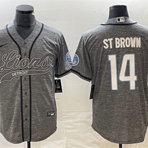 Men Detroit Lions #14 Amon-Ra St. Brown Gray Cool Base Stitched Baseball Jersey