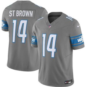 Men Detroit Lions #14 Amon-Ra St. Brown Grey 2023 F.U.S.E. Vapor Untouchable Limited Stitched Jersey