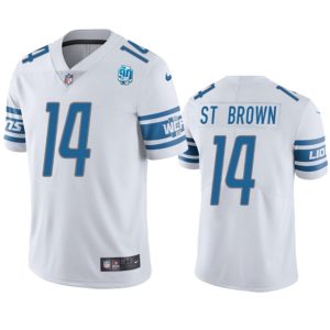 Men Detroit Lions #14 Amon-Ra St. Brown White 2023 90th Anniversary Vapor Untouchable Limited Stitched Jersey