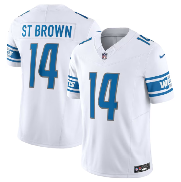 Men Detroit Lions #14 Amon-Ra St. Brown White 2023 F.U.S.E. Vapor Untouchable Limited Football Stitched Jersey