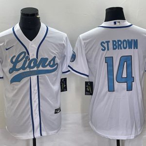 Men Detroit Lions #14 Amon-Ra St. Brown White Cool Base Stitched Baseball Jersey