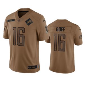 Men Detroit Lions #16 Jared Goff 2023 Brown Salute To Service Limited Football Stitched Jersey