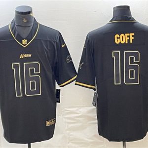 Men Detroit Lions #16 Jared Goff Black Gold Edition Football Stitched Jersey