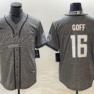 Men Detroit Lions #16 Jared Goff Gray Cool Base Stitched Baseball Jersey