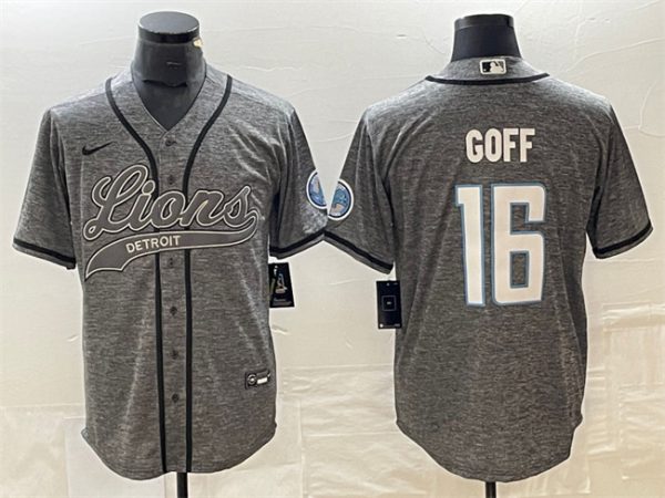 Men Detroit Lions #16 Jared Goff Gray Cool Base Stitched Baseball Jersey