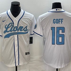 Men Detroit Lions #16 Jared Goff White Cool Base Stitched Baseball Jersey