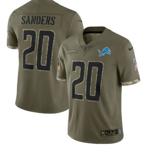 Men Detroit Lions #20 Barry Sanders 2022 Olive Salute To Service Limited Stitched Jersey