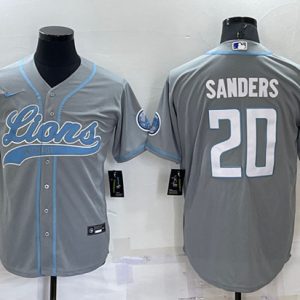 Men Detroit Lions #20 Barry Sanders Gray Cool Base Stitched Baseball Jersey