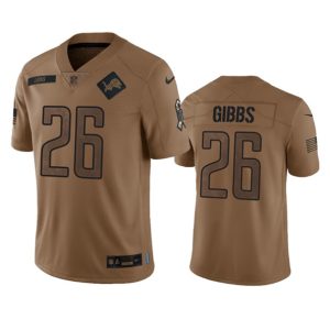 Men Detroit Lions #26 Jahmyr Gibbs 2023 Brown Salute To Service Limited Football Stitched Jersey