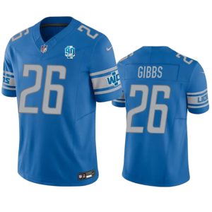 Men Detroit Lions #26 Jahmyr Gibbs Blue 2023 F.U.S.E. 90th Anniversary Vapor Untouchable Limited Stitched Jersey