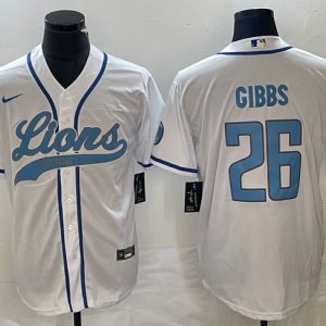 Men Detroit Lions #26 Jahmyr Gibbs White Cool Base Stitched Baseball Jersey