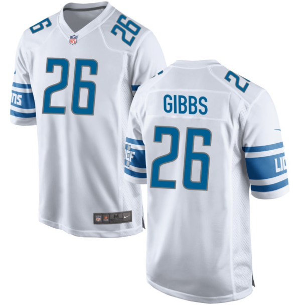 Men Detroit Lions #26 Jahmyr Gibbs White Stitched Game Jersey