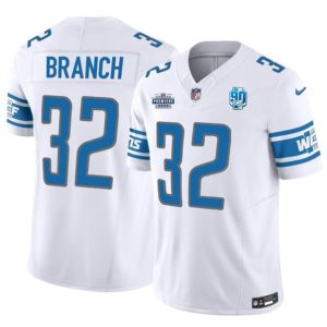 Men Detroit Lions #32 Brian Branch White 2023 F.U.S.E. Prem1ere Patch 90th Anniversary Vapor Untouchable Limited Stitched Jersey