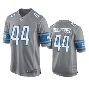 Men Detroit Lions #44 Malcolm Rodriguez Gray Stitched Game Jersey