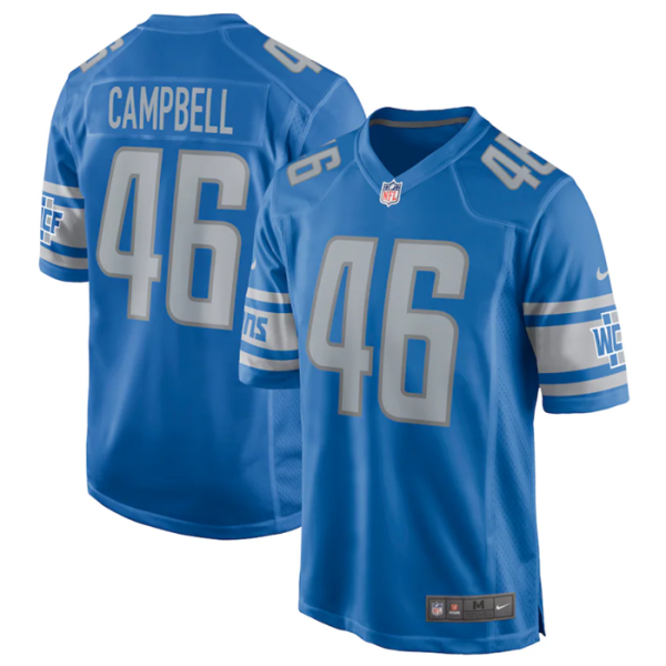 Men Detroit Lions #46 Jack Campbell Blue Stitched Game Jersey