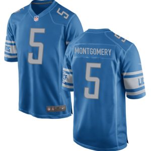 Men Detroit Lions #5 David Montgomery Blue Football Stitched Game Jersey