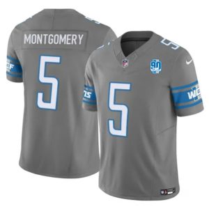 Men Detroit Lions #5 David Montgomery Gray 2023 F.U.S.E. 90th Anniversary Vapor Untouchable Limited Stitched Jersey