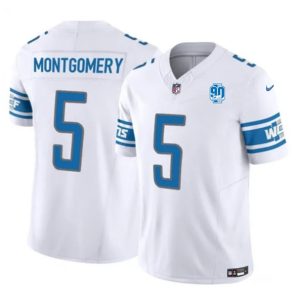 Men Detroit Lions #5 David Montgomery White 2023 F.U.S.E. 90th Anniversary Vapor Untouchable Limited Stitched Jersey