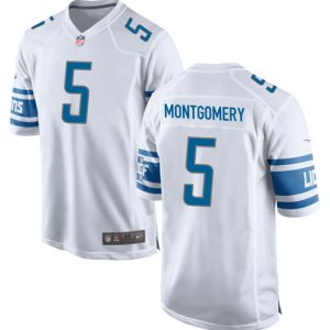 Men Detroit Lions #5 David Montgomery White Football Stitched Game Jersey