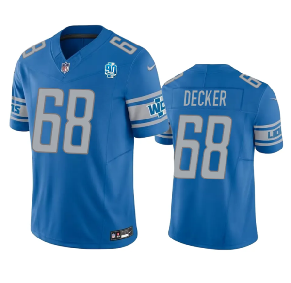 Men Detroit Lions #68 Taylor Decker Blue 2023 F.U.S.E. 90th Anniversary Vapor Untouchable Limited Stitched Jersey