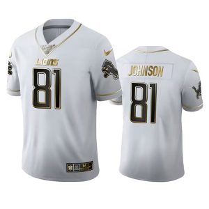 Men Detroit Lions #81 Calvin Johnson White 100th Season Golden Edition Vapor Untouchable Limited Football Stitched Jersey