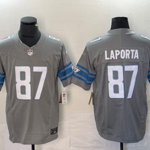 Men Detroit Lions #87 Sam LaPorta Gray 2023 F.U.S.E. Vapor Untouchable Limited Football Stitched Jersey