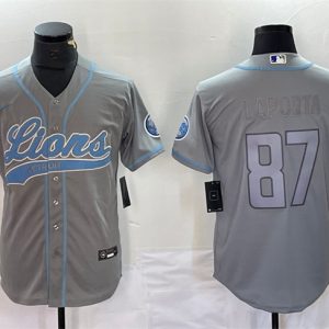 Men Detroit Lions #87 Sam LaPorta Gray Cool Base Stitched Baseball Jersey