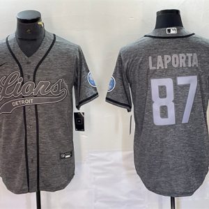 Men Detroit Lions #87 Sam LaPorta Gray Cool Base Stitched Baseball Jersey