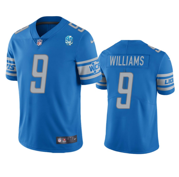 Men Detroit Lions #9 Jameson Williams Blue 2023 90th Anniversary Vapor Untouchable Limited Stitched Jersey