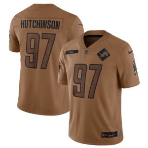 Men Detroit Lions #97 Aidan Hutchinson 2023 Brown Salute To Service Limited Football Stitched Jersey