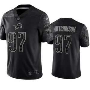 Men Detroit Lions #97 Aidan Hutchinson Black Reflective Football Stitched Jersey