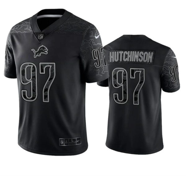 Men Detroit Lions #97 Aidan Hutchinson Black Reflective Football Stitched Jersey