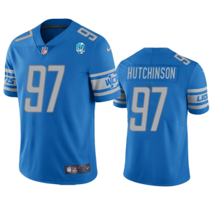 Men Detroit Lions #97 Aidan Hutchinson Blue 2023 90th Anniversary Vapor Untouchable Limited Stitched Jersey