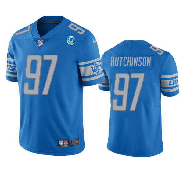 Men Detroit Lions #97 Aidan Hutchinson Blue 2023 90th Anniversary Vapor Untouchable Limited Stitched Jersey