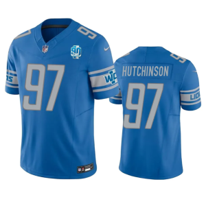 Men Detroit Lions #97 Aidan Hutchinson Blue 2023 F.U.S.E. 90th Anniversary Vapor Untouchable Limited Stitched Jersey