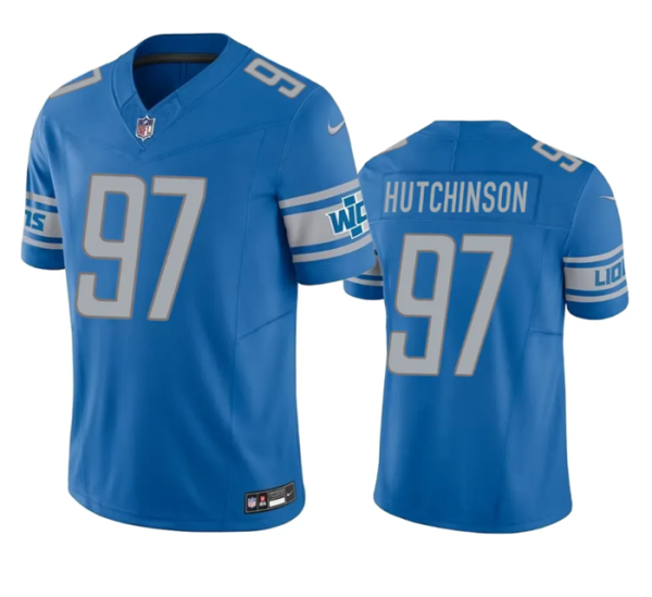 Men Detroit Lions #97 Aidan Hutchinson Blue 2023 F.U.S.E. Vapor Untouchable Limited Stitched Jersey