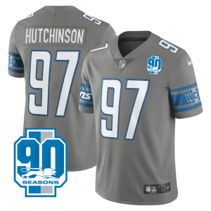 Men Detroit Lions #97 Aidan Hutchinson Grey 2023 90th Anniversary Vapor Untouchable Limited Stitched Jersey