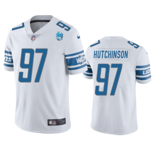 Men Detroit Lions #97 Aidan Hutchinson White 2023 90th Anniversary Vapor Untouchable Limited Stitched Jersey