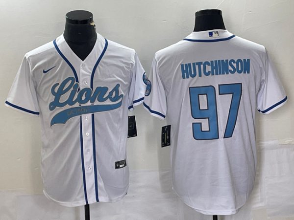 Men Detroit Lions #97 Aidan Hutchinson White Cool Base Stitched Baseball Jersey