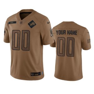 Men Detroit Lions Active Player Custom 2023 Brown Salute To Service Limited Football Stitched Jersey