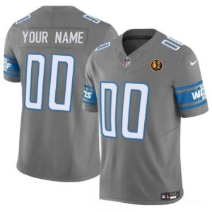 Men Detroit Lions Active Player Custom Gray 2023 F.U.S.E. With John Madden Patch Vapor Limited Football Stitched Jersey