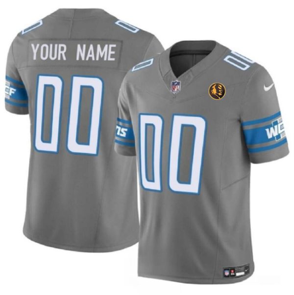 Men Detroit Lions Active Player Custom Gray 2023 F.U.S.E. With John Madden Patch Vapor Limited Football Stitched Jersey