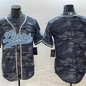 Men Detroit Lions Blank Gray Camo Cool Base Stitched Baseball Jersey