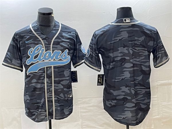 Men Detroit Lions Blank Gray Camo Cool Base Stitched Baseball Jersey