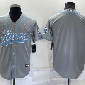 Men Detroit Lions Blank Gray Cool Base Stitched Baseball Jersey