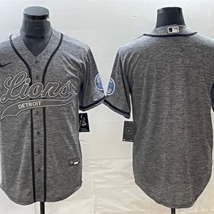 Men Detroit Lions Blank Gray Cool Base Stitched Baseball Jersey